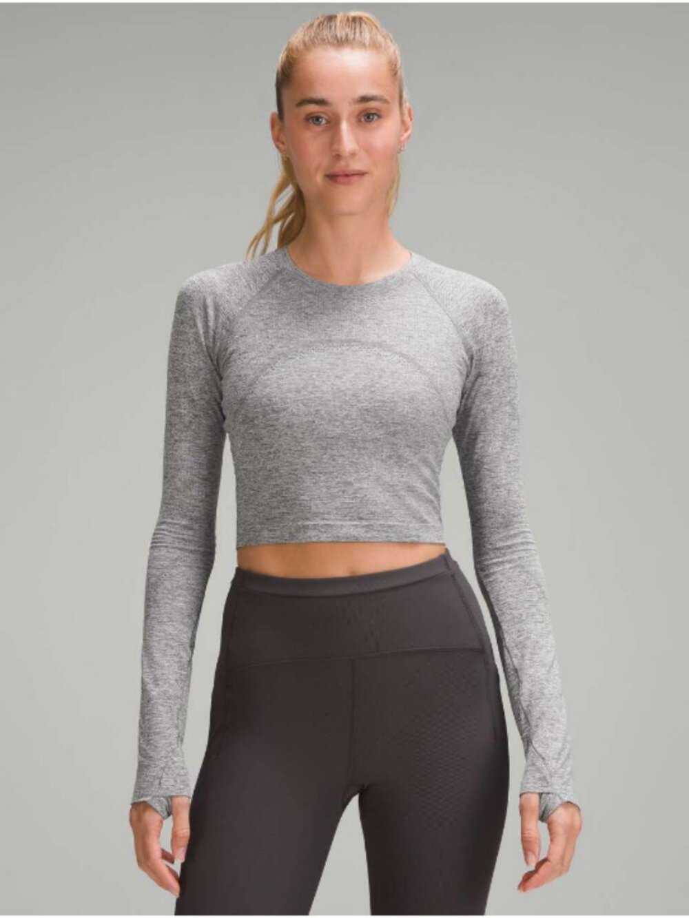 Lululemon Swiftly Tech Cropped Long-Sleeve Shirt 2.0 Slate / White